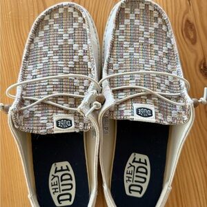 Hey Dude Beige and Multicolor Woven Loafers